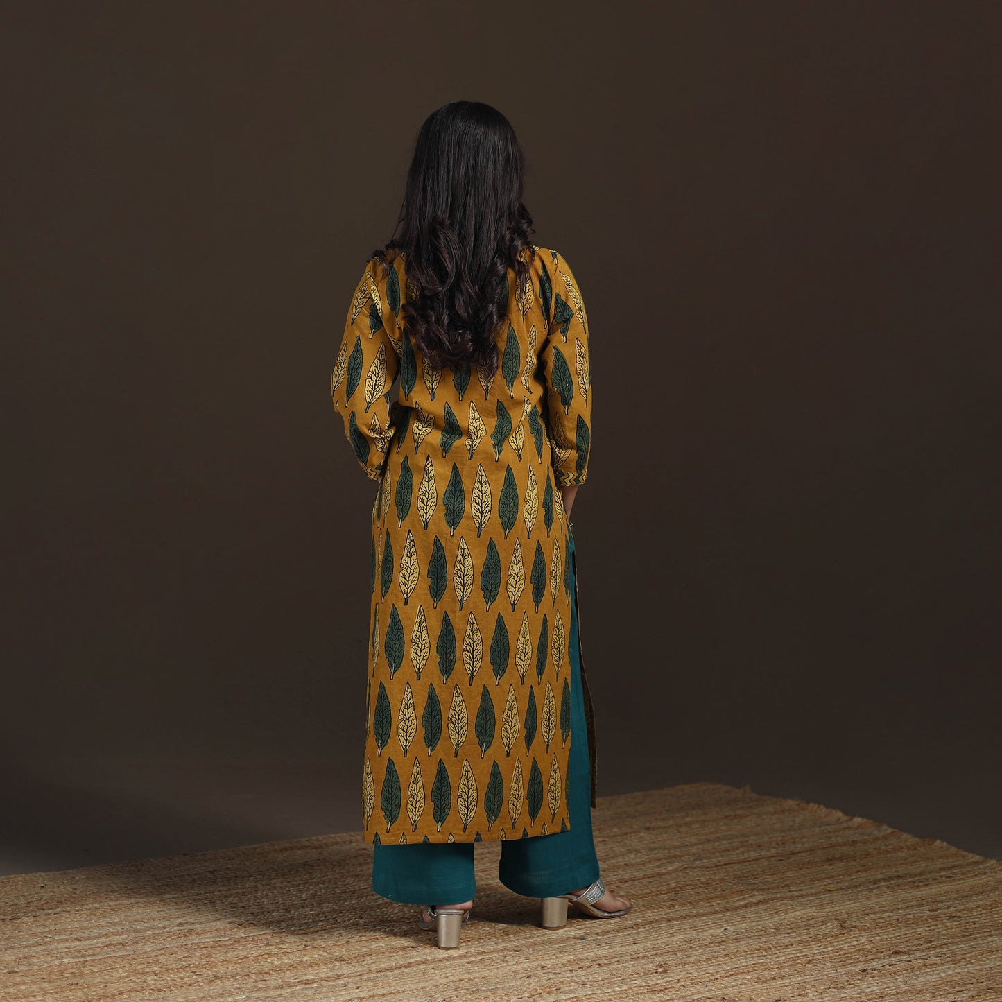 Ajrakh Hand Block Print Natural Dyed Cotton Straight Long Kurta for women 04