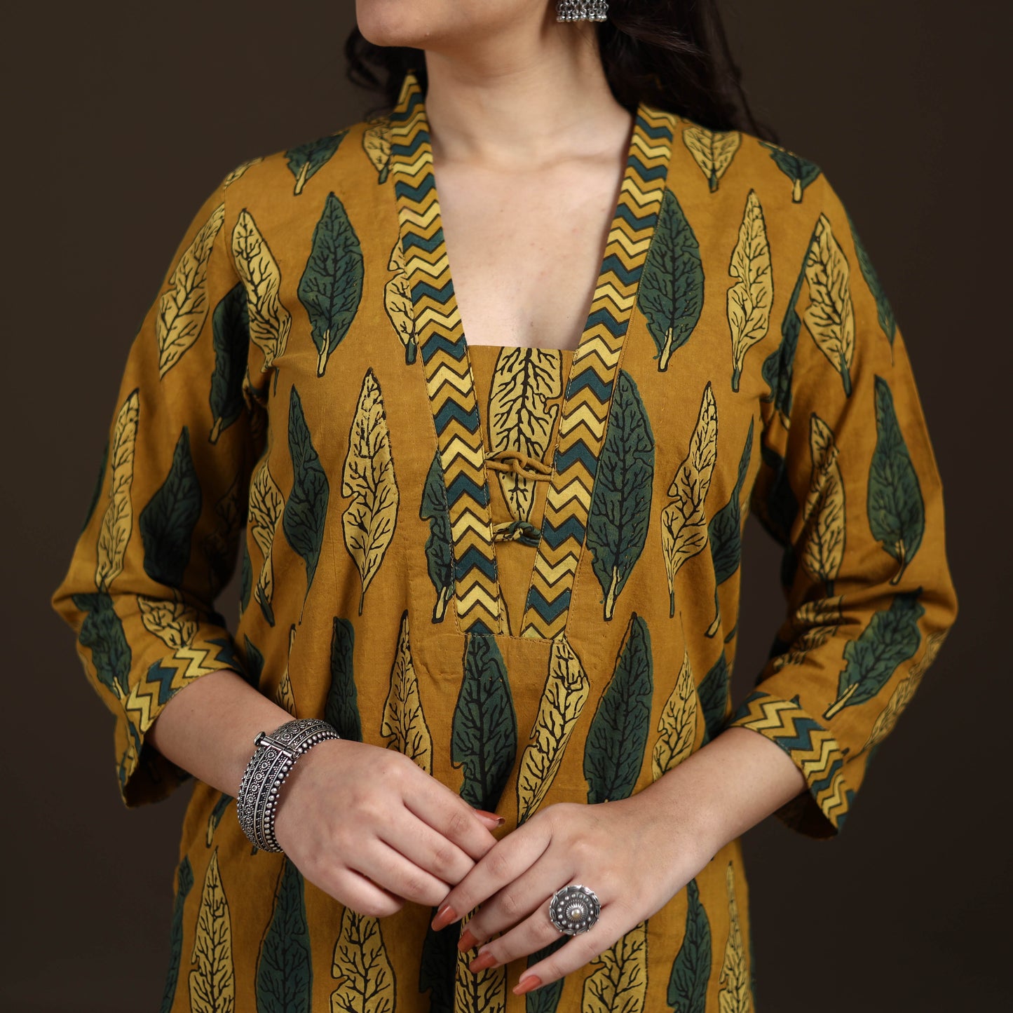 Ajrakh Hand Block Print Natural Dyed Cotton Straight Long Kurta for women 04