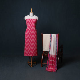 Pochampally Ikat Cotton Unstitched Dress Material: Kurta, Bottom with Dupatta 08