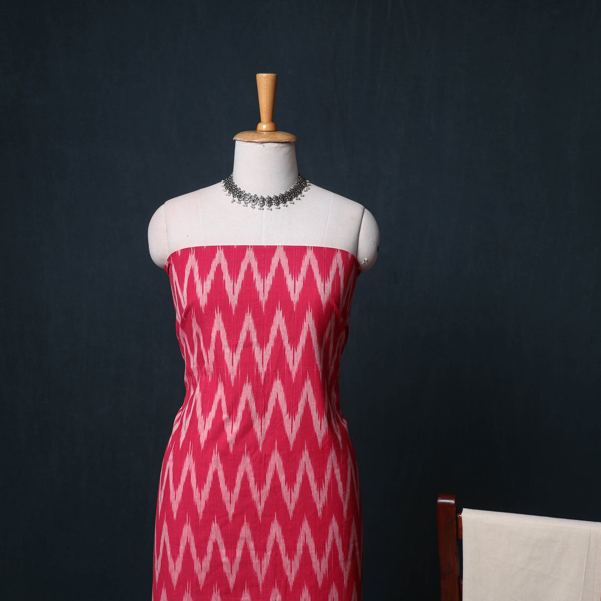 Pochampally Ikat Cotton Unstitched Dress Material: Kurta, Bottom with Dupatta 08