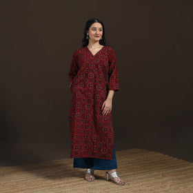 Ajrakh Hand Block Print Natural Dyed Cotton Straight Long Kurta for women 11