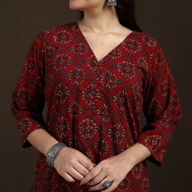 Ajrakh Hand Block Print Natural Dyed Cotton Straight Long Kurta for women 11