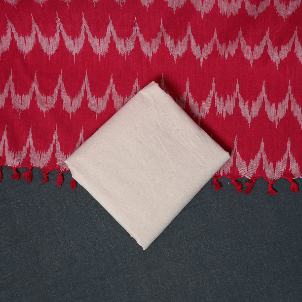 Pochampally Ikat Cotton Unstitched Dress Material: Kurta, Bottom with Dupatta 08