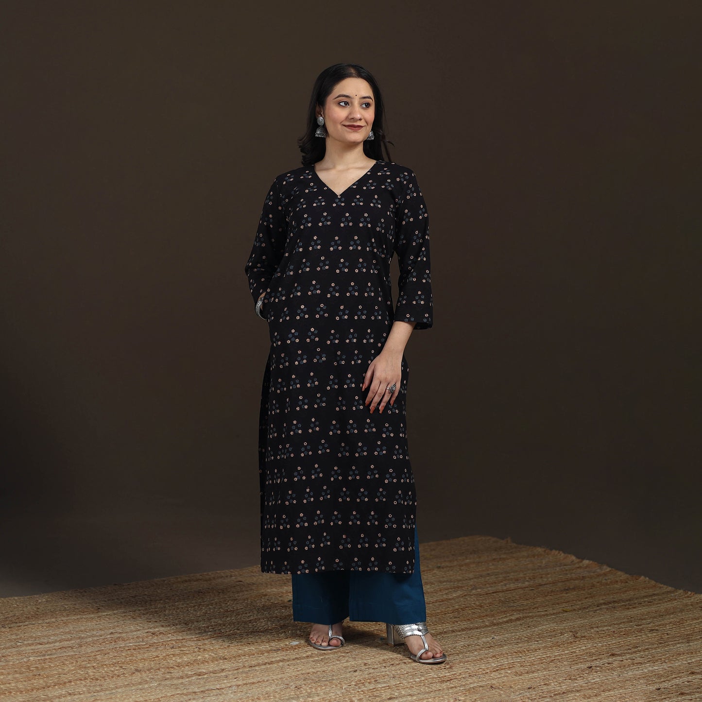 Ajrakh Hand Block Print Natural Dyed Cotton Straight Long Kurta for women 16