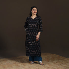 Ajrakh Hand Block Print Natural Dyed Cotton Straight Long Kurta for women 16