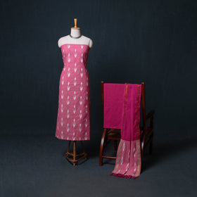 Pochampally Ikat Cotton Unstitched Dress Material: Kurta, Bottom with Dupatta 09