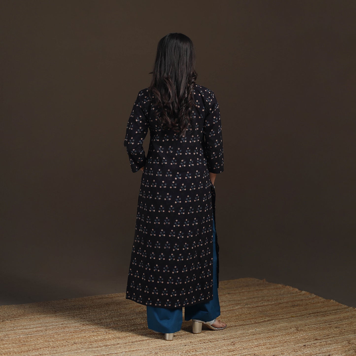 Ajrakh Hand Block Print Natural Dyed Cotton Straight Long Kurta for women 16