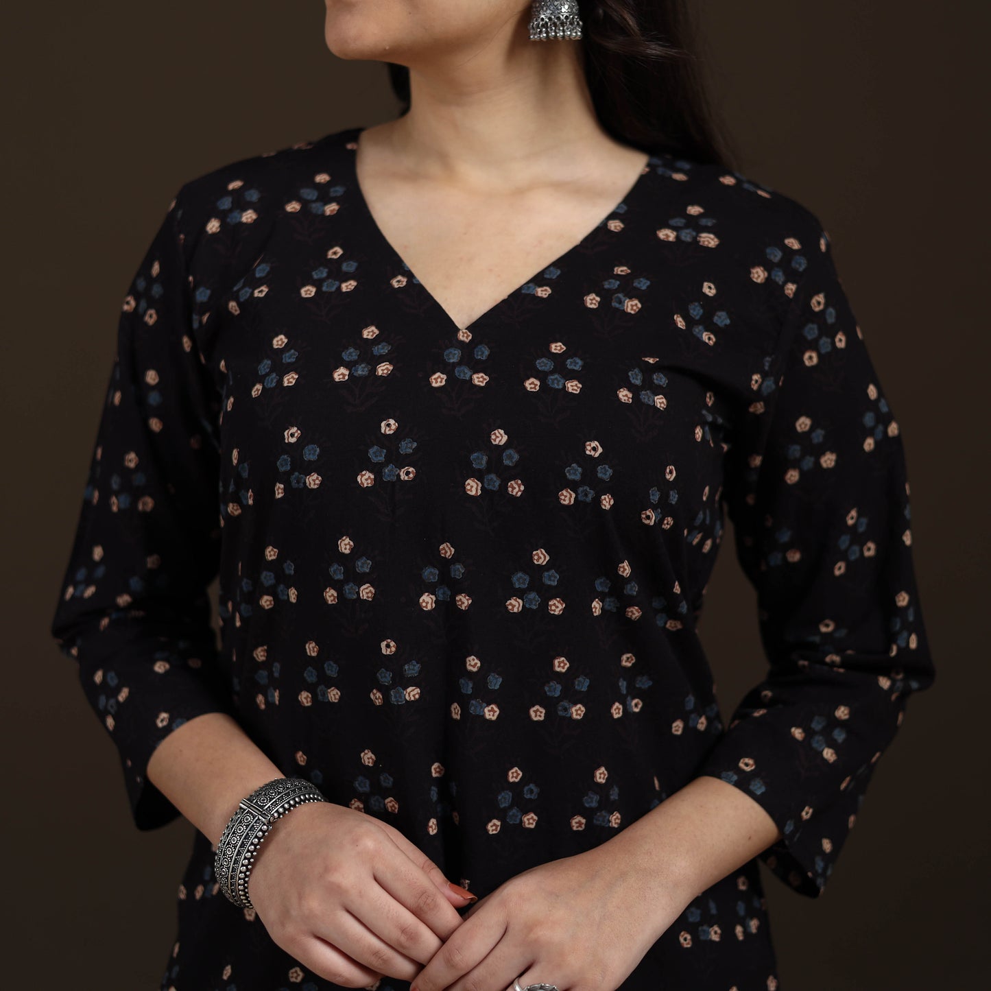 Ajrakh Hand Block Print Natural Dyed Cotton Straight Long Kurta for women 16