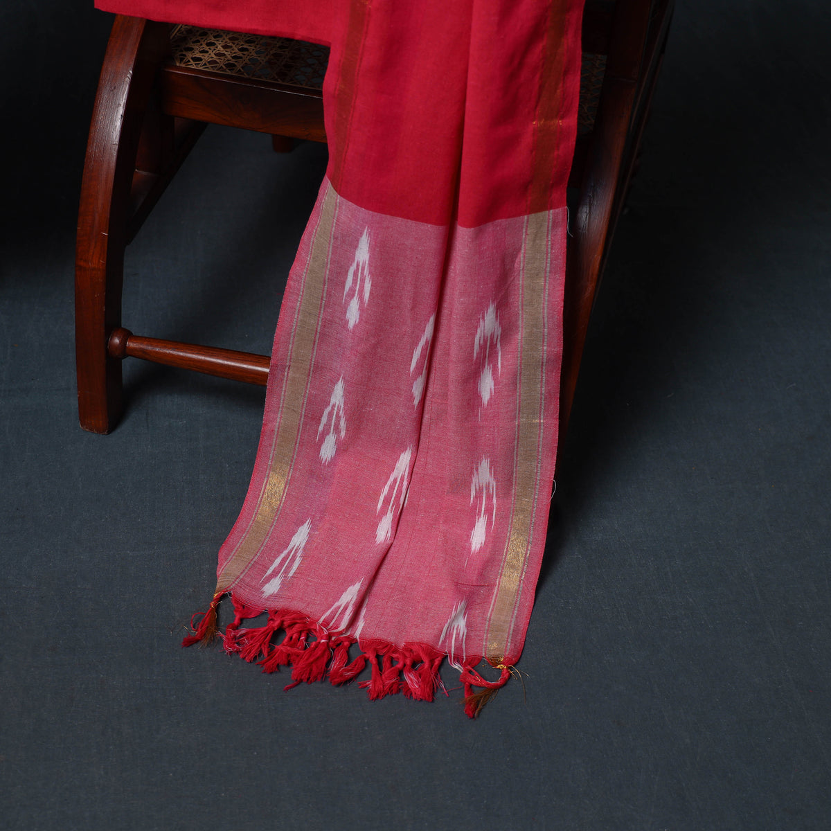 Pochampally Ikat Cotton Unstitched Dress Material: Kurta, Bottom with Dupatta 09