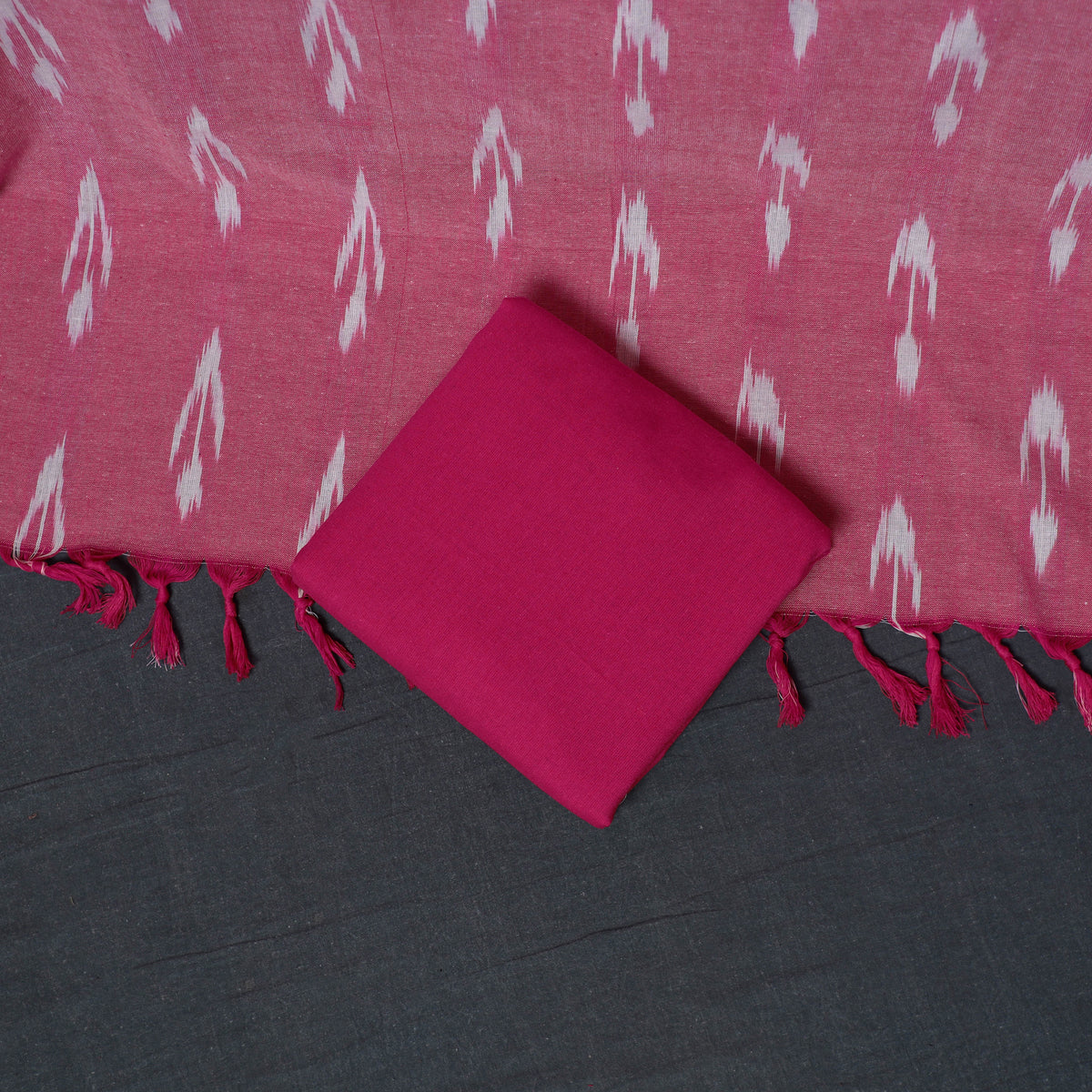 Pochampally Ikat Cotton Unstitched Dress Material: Kurta, Bottom with Dupatta 09