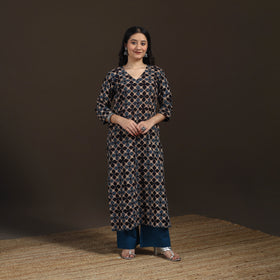 Ajrakh Hand Block Print Natural Dyed Cotton Straight Long Kurta for women 18