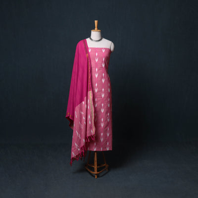 Pochampally Ikat Cotton Unstitched Dress Material: Kurta, Bottom with Dupatta 09