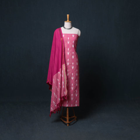 Pochampally Ikat Cotton Unstitched Dress Material: Kurta, Bottom with Dupatta 09