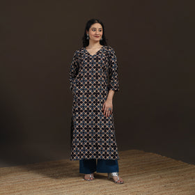 Ajrakh Hand Block Print Natural Dyed Cotton Straight Long Kurta for women 18