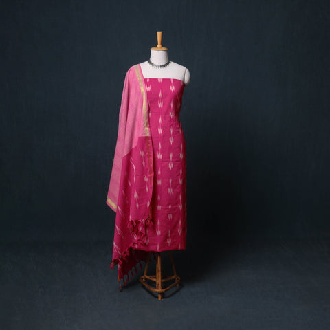 Pochampally Ikat Cotton Unstitched Dress Material: Kurta, Bottom with Dupatta 10