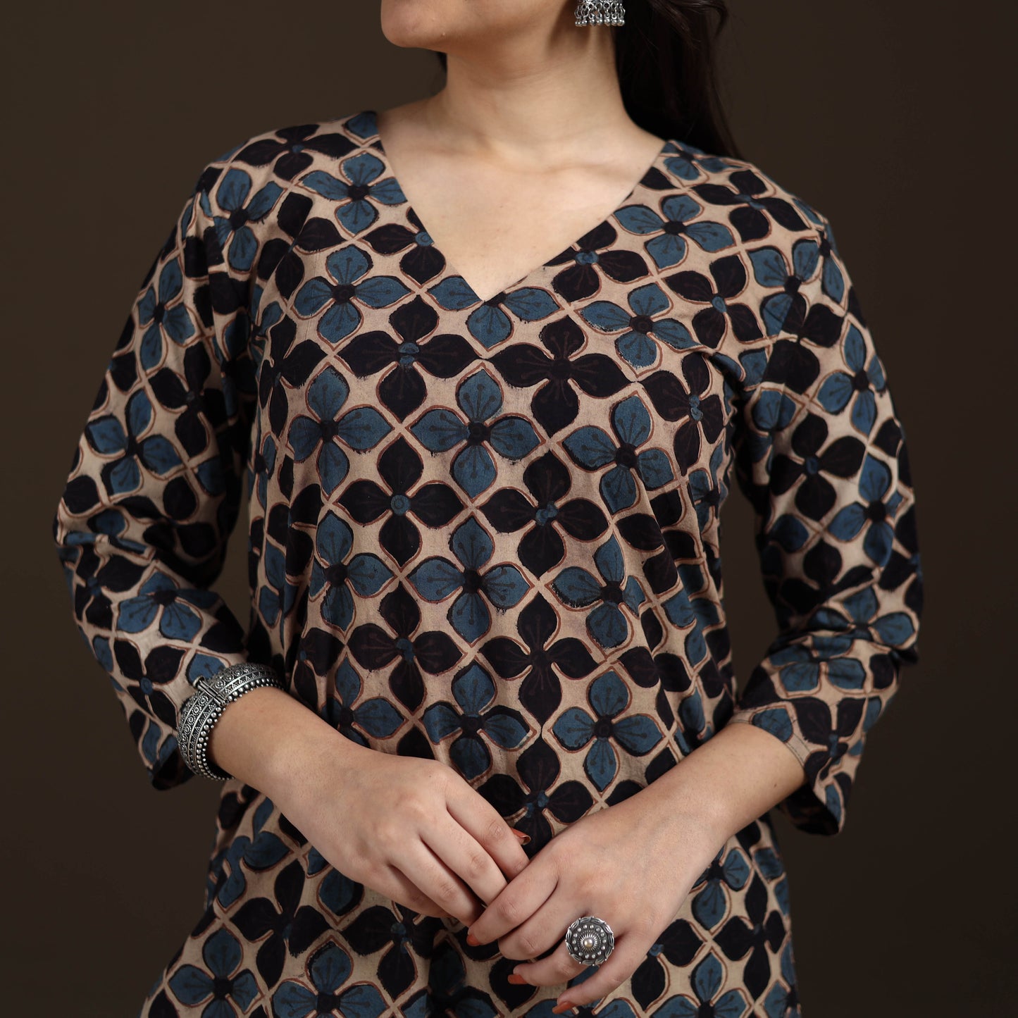Ajrakh Hand Block Print Natural Dyed Cotton Straight Long Kurta for women 18