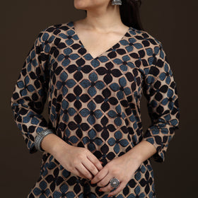 Ajrakh Hand Block Print Natural Dyed Cotton Straight Long Kurta for women 18