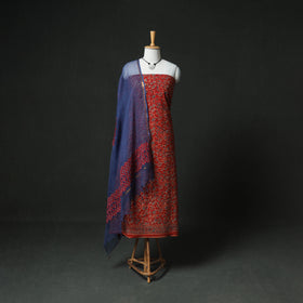 Ajrakh Block Print Natural Dyed Cotton Unstitched Dress Material: Kurta & Dupatta with Jewellery 12