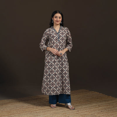 Ajrakh Hand Block Print Natural Dyed Cotton Straight Long Kurta for women 21