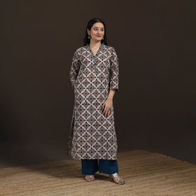 Ajrakh Hand Block Print Natural Dyed Cotton Straight Long Kurta for women 21