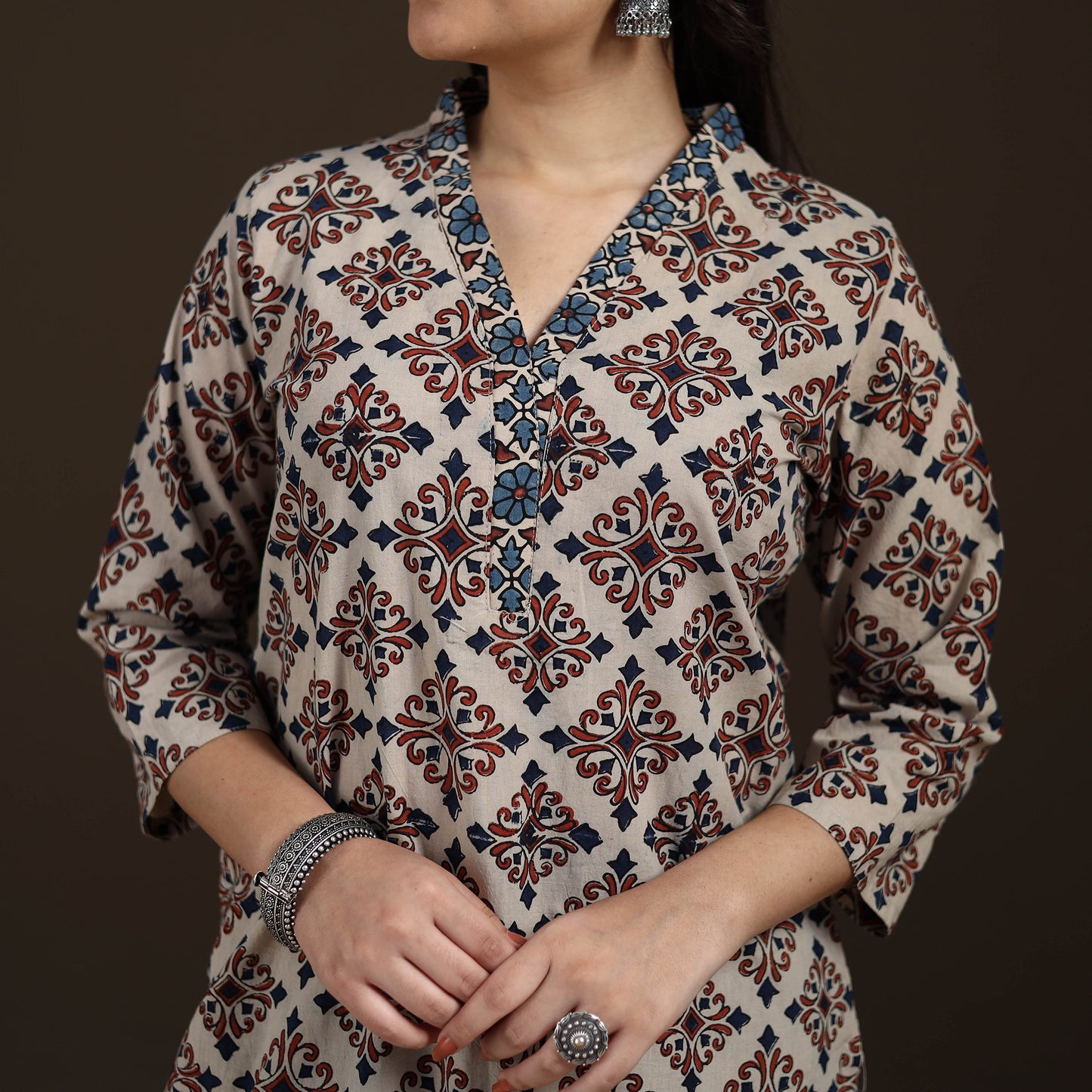 Ajrakh Hand Block Print Natural Dyed Cotton Straight Long Kurta for women 21