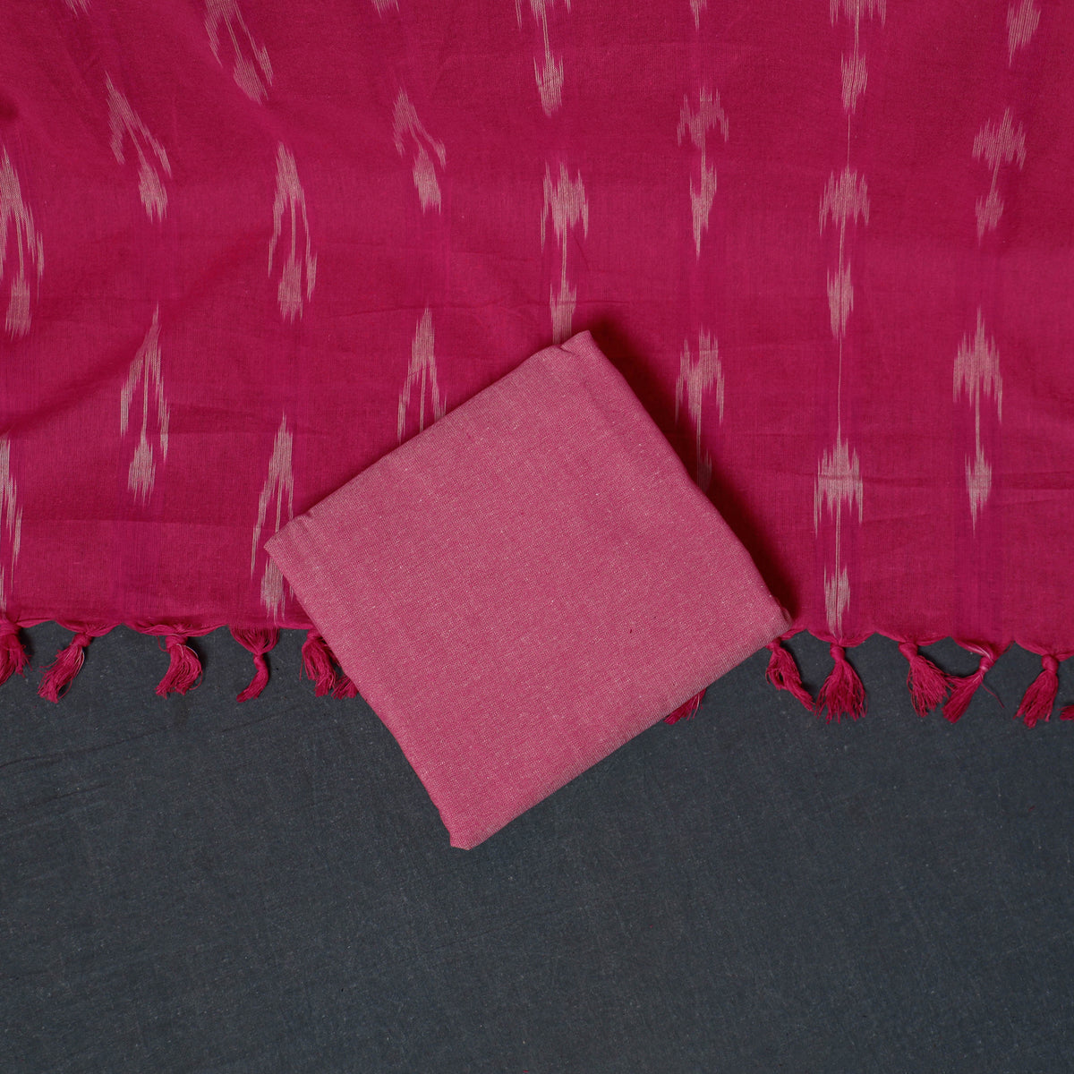 Pochampally Ikat Cotton Unstitched Dress Material: Kurta, Bottom with Dupatta 10