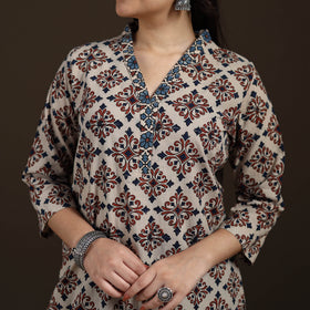 Ajrakh Hand Block Print Natural Dyed Cotton Straight Long Kurta for women 21