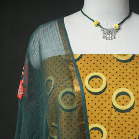 Ajrakh Block Print Natural Dyed Cotton Unstitched Dress Material: Kurta & Dupatta with Jewellery 13