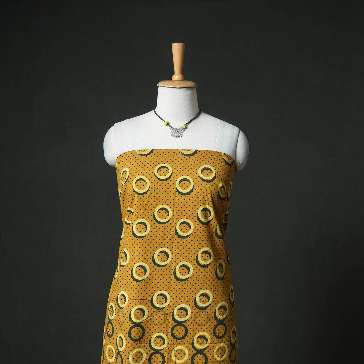 Ajrakh Block Print Natural Dyed Cotton Unstitched Dress Material: Kurta & Dupatta with Jewellery 13