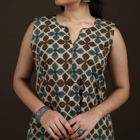 Ajrakh Hand Block Print Natural Dyed Cotton Sleeveless A-Line Long Kurta for women 34