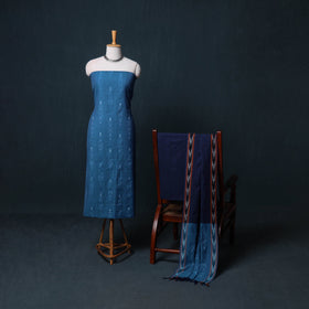 Pochampally Ikat Cotton Unstitched Dress Material: Kurta, Bottom with Dupatta 11