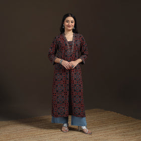 Ajrakh Hand Block Print Natural Dyed Cotton Straight Long Kurta for women 01
