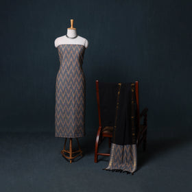 Pochampally Ikat Cotton Unstitched Dress Material: Kurta, Bottom with Dupatta 12