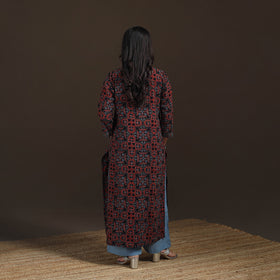 Ajrakh Hand Block Print Natural Dyed Cotton Straight Long Kurta for women 01