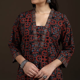 Ajrakh Hand Block Print Natural Dyed Cotton Straight Long Kurta for women 01