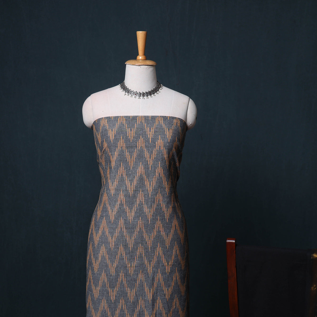 Pochampally Ikat Cotton Unstitched Dress Material: Kurta, Bottom with Dupatta 12