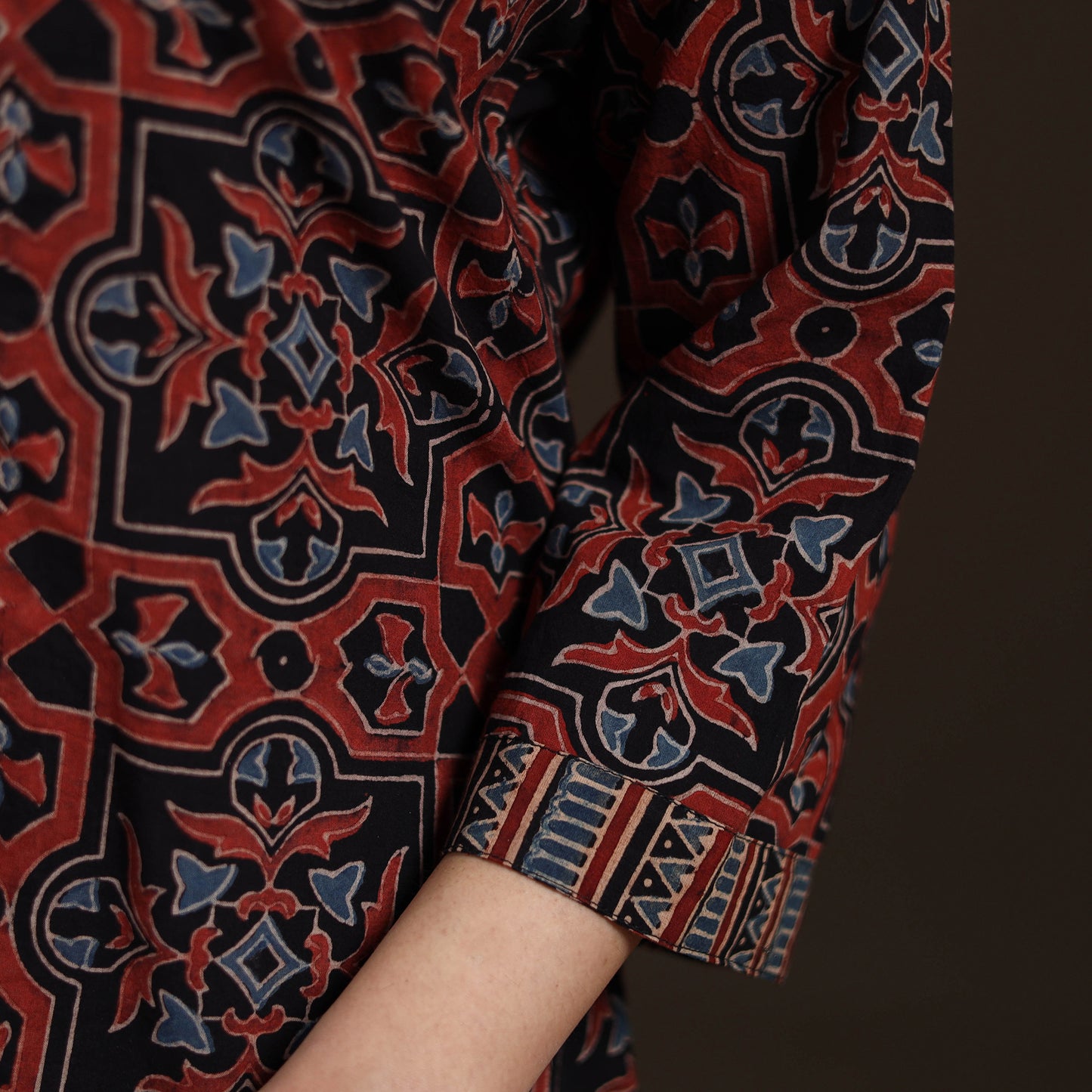Ajrakh Hand Block Print Natural Dyed Cotton Straight Long Kurta for women 01