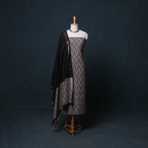Pochampally Ikat Cotton Unstitched Dress Material: Kurta, Bottom with Dupatta 12