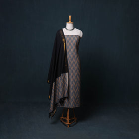 Pochampally Ikat Cotton Unstitched Dress Material: Kurta, Bottom with Dupatta 12