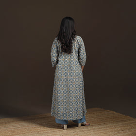 Ajrakh Hand Block Print Natural Dyed Cotton A-Line Long Kurta for women 37