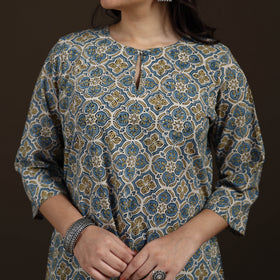 Ajrakh Hand Block Print Natural Dyed Cotton A-Line Long Kurta for women 37
