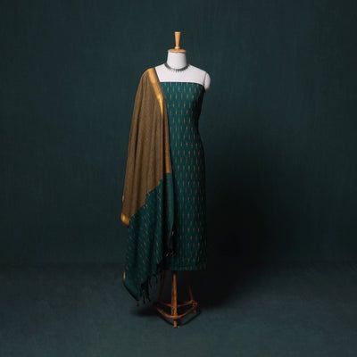 Pochampally Ikat Cotton Unstitched Dress Material: Kurta, Bottom with Dupatta 13