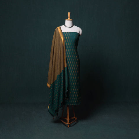 Pochampally Ikat Cotton Unstitched Dress Material: Kurta, Bottom with Dupatta 13
