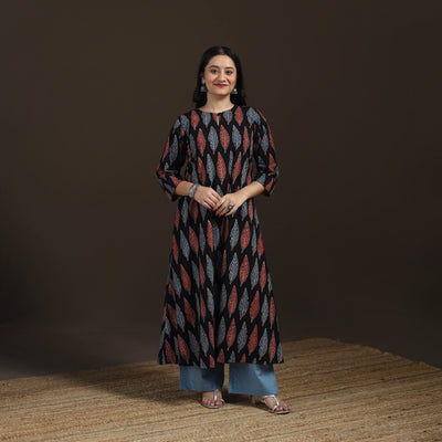 Ajrakh Hand Block Print Natural Dyed Cotton A-Line Long Kurta for women 38
