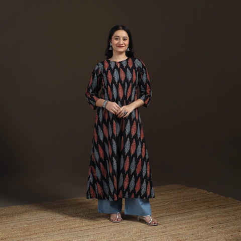 Ajrakh Hand Block Print Natural Dyed Cotton A-Line Long Kurta for women 38