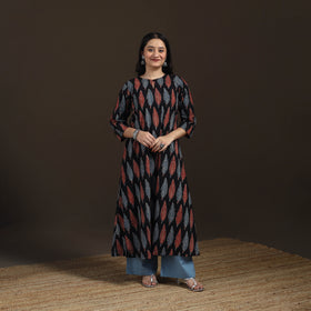 Ajrakh Hand Block Print Natural Dyed Cotton A-Line Long Kurta for women 38