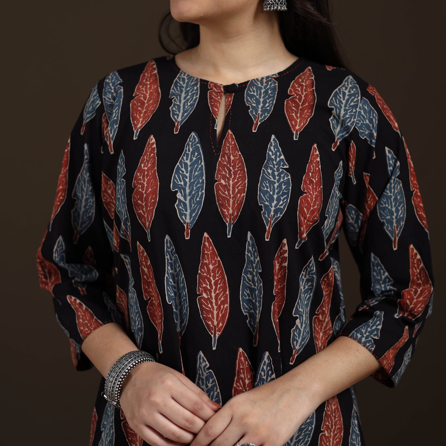 Ajrakh Hand Block Print Natural Dyed Cotton A-Line Long Kurta for women 38