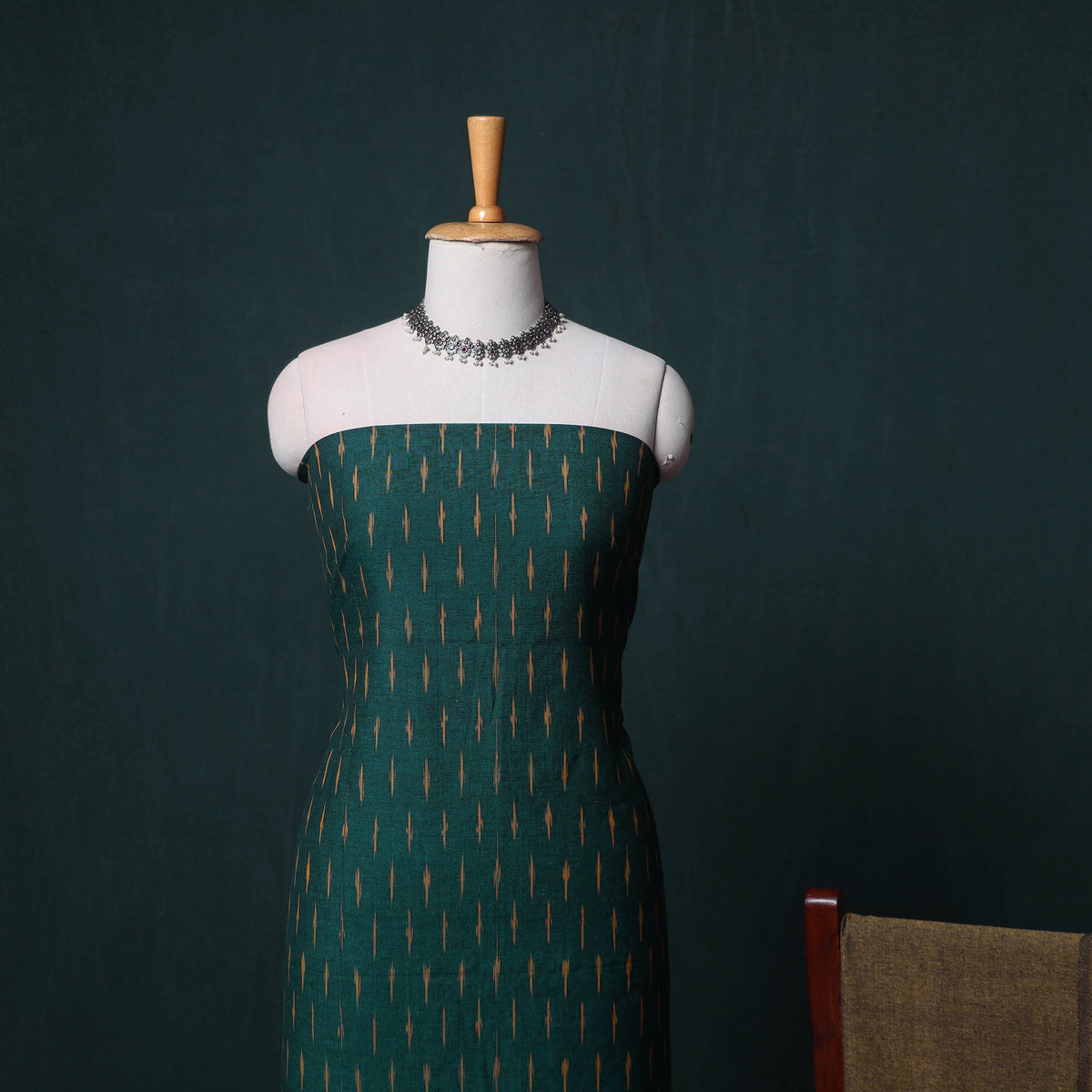 Pochampally Ikat Cotton Unstitched Dress Material: Kurta, Bottom with Dupatta 13