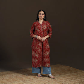 Ajrakh Hand Block Print Natural Dyed Cotton Straight Long Kurta for women 23