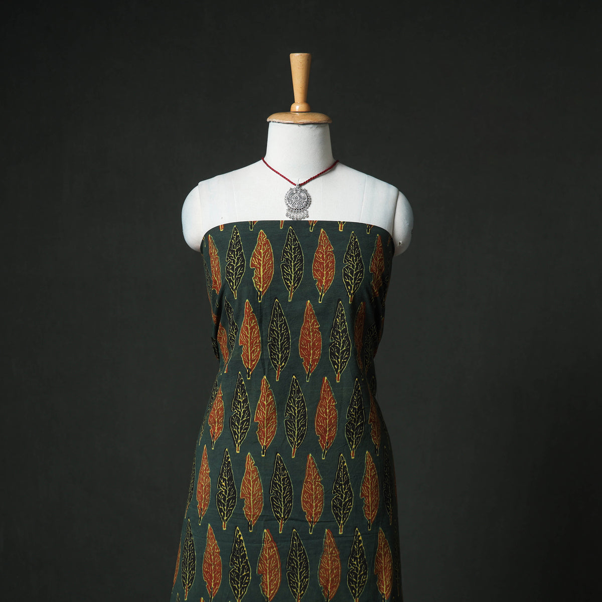 Ajrakh Block Print Natural Dyed Cotton Unstitched Dress Material: Kurta & Dupatta with Jewellery 16